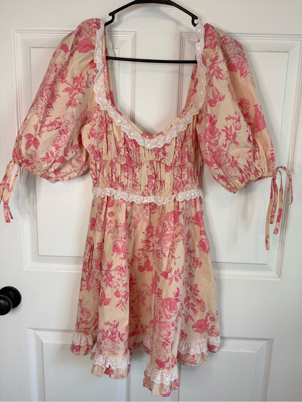 Olivaceous Pink Floral Lace-Trim Mini Dress